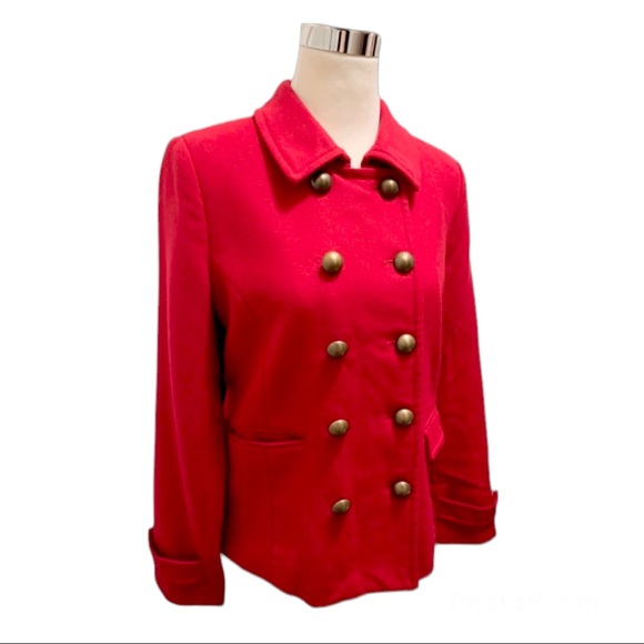 Rich Red Double Breasted Pea Coat - Picture 1 of 5